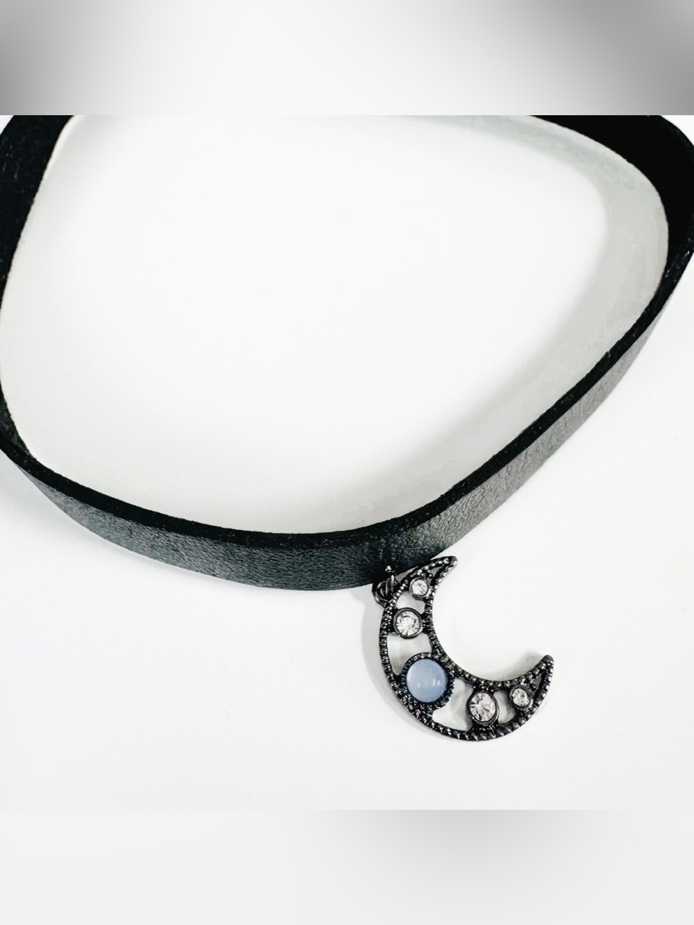 Crescent Moon Choker Necklace Faux Leather